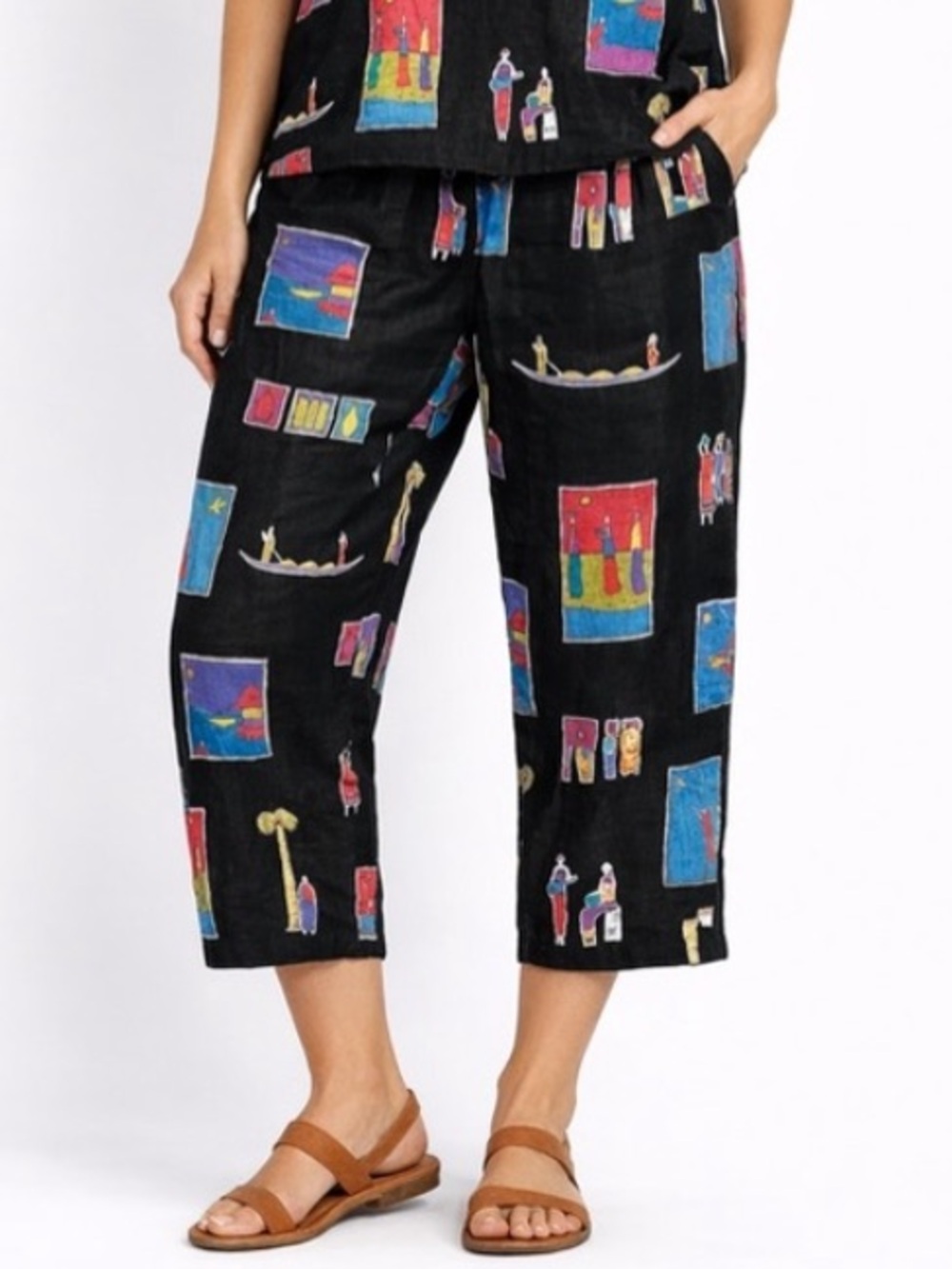 Womens Linen Pants Sz 1X Art Colorful African Abstract Tribal Summer Hot Cotton